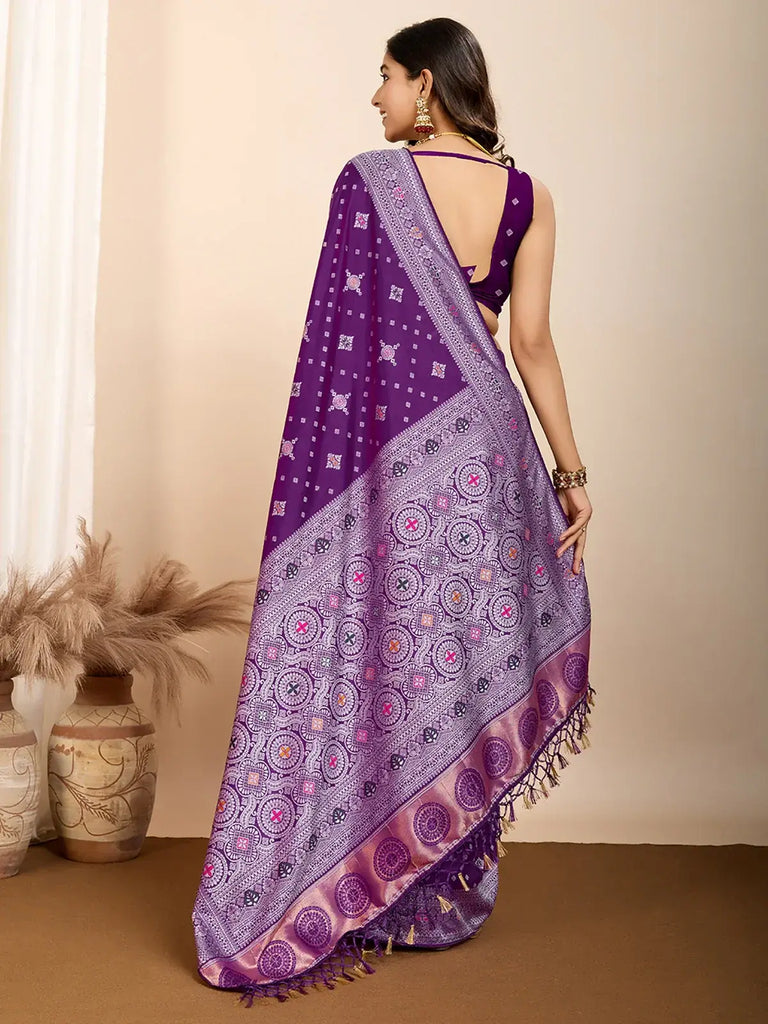 Fascinating Purple Zari Weaving Silk Festival Wear Saree With Blouse