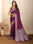 Captivating Wine Zari Weaving Silk Festival Wear Saree With Blouse