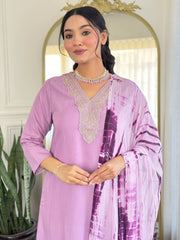Charming Lavender Embroidered Viscose Event Wear Pant Suit