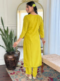 Alluring Yellow Embroidered Viscose Haldi Wear Pant Suit With Dupatta
