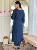 Alluring Navy Blue Embroidered Viscose Festival Wear Pant Suit