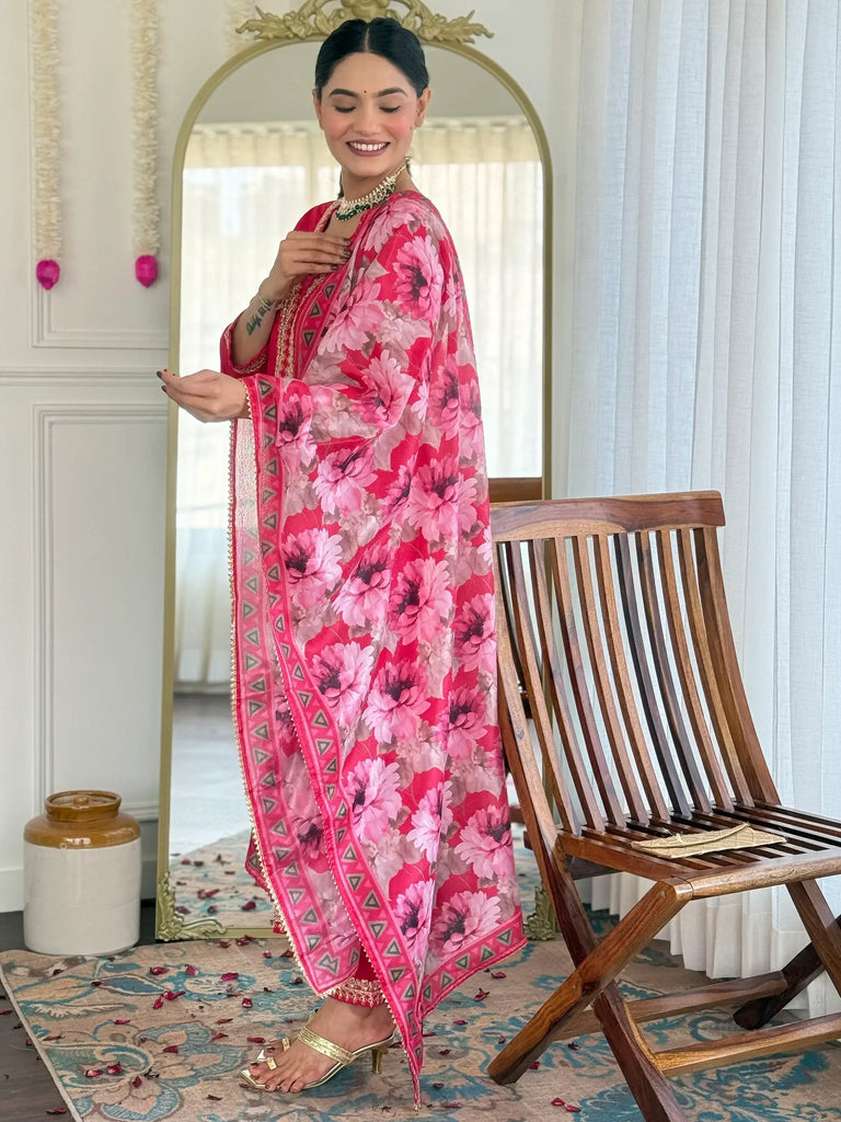 Enchanting Pink Embroidered Viscose Traditional Pant Suit With Blouse