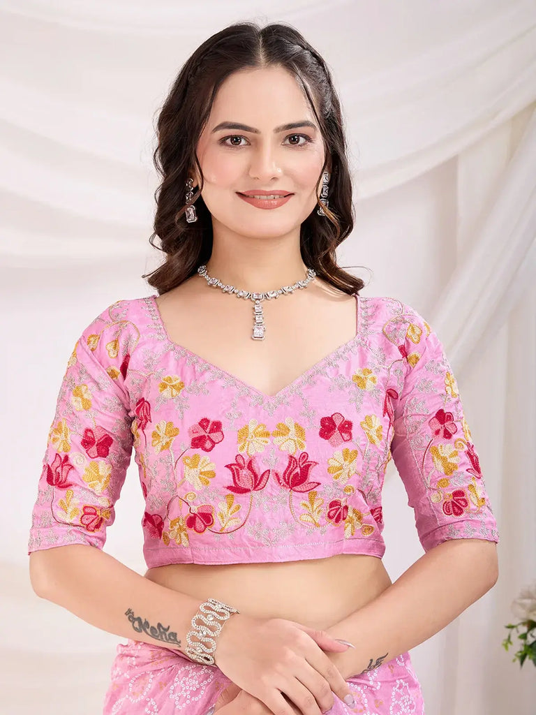 Amazing Pink Bandhani Printed Silk Bridal Wear Saree With Blouse