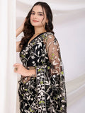 Marvelous Black Thread Embroidered Net Party Wear Saree With Blouse