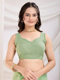 Pretty Pista Green Thread Embroidered Net Event Wear Saree