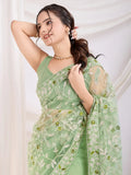 Pretty Pista Green Thread Embroidered Net Event Wear Saree