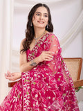 Enchanting Rani Pink Thread Embroidered Net Saree With Blouse