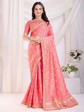 Amazing Coral Pink Bandhani Printed Silk Festival Wear Saree