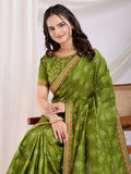 Alluring Green Bandhani Printed Silk Mehendi Wear Saree With Blouse