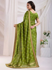 Alluring Green Bandhani Printed Silk Mehendi Wear Saree With Blouse