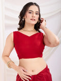 Adorable Red Heavy Border Work Chinon Wedding Saree With Blouse