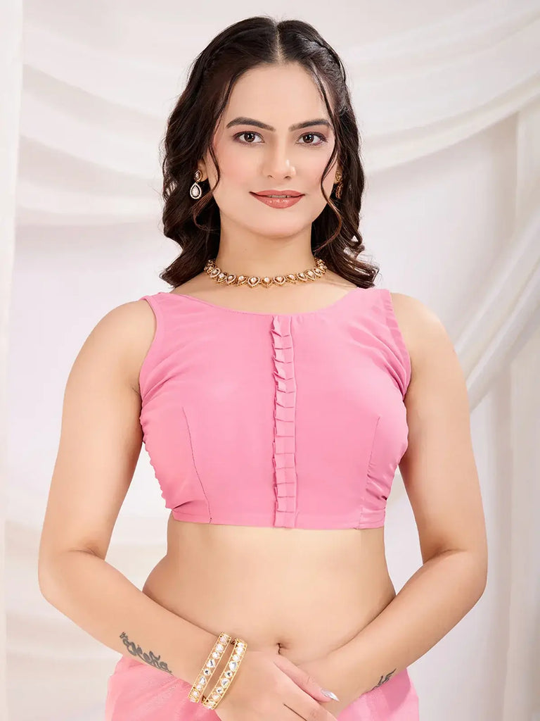 Precious Baby Pink Heavy Border Work Chinon Engagement Wear Saree