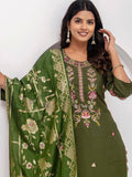 Majestic Green Hand Embroidery Viscose Silk Mehendi Wear Pant Suit