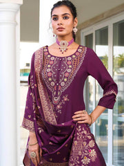 Dazzling Purple Hand Work Viscose Silk Pant Suit With Dupatta