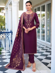 Dazzling Purple Hand Work Viscose Silk Pant Suit With Dupatta