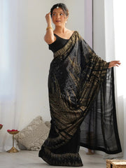 Elegant Black Sequins Work Georgette Festive Saree With Blouse