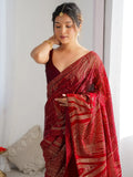 Enthralling Maroon Sequins Work Georgette Reception Wear Saree