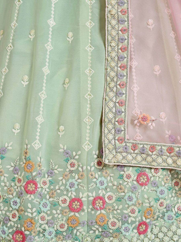 Exquisite Pista-Green Sequins Work Georgette Bridesmaid Lehenga Choli