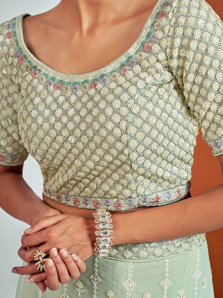 Exquisite Pista-Green Sequins Work Georgette Bridesmaid Lehenga Choli