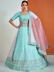Glamorous Sky-Blue Georgette Sequined Bridesmaid Wear Lehenga Choli