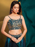 Elegance Teal-Colour Sequins Work Organza Reception Wear Lehenga Choli