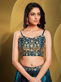 Elegance Teal-Colour Sequins Work Organza Reception Wear Lehenga Choli
