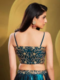 Elegance Teal-Colour Sequins Work Organza Reception Wear Lehenga Choli