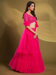 Sparkle Pink Sequins Work Soft Net Reception Wear Lehenga Choli