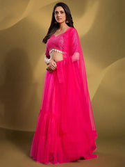 Sparkle Pink Sequins Work Soft Net Reception Wear Lehenga Choli