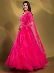 Sparkle Pink Sequins Work Soft Net Reception Wear Lehenga Choli