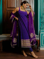 Marvelous Blue Bandhani Printed Satin Ready-Made Pant Suit