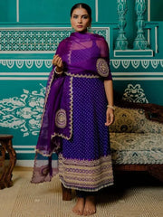 Marvelous Blue Bandhani Printed Satin Ready-Made Pant Suit