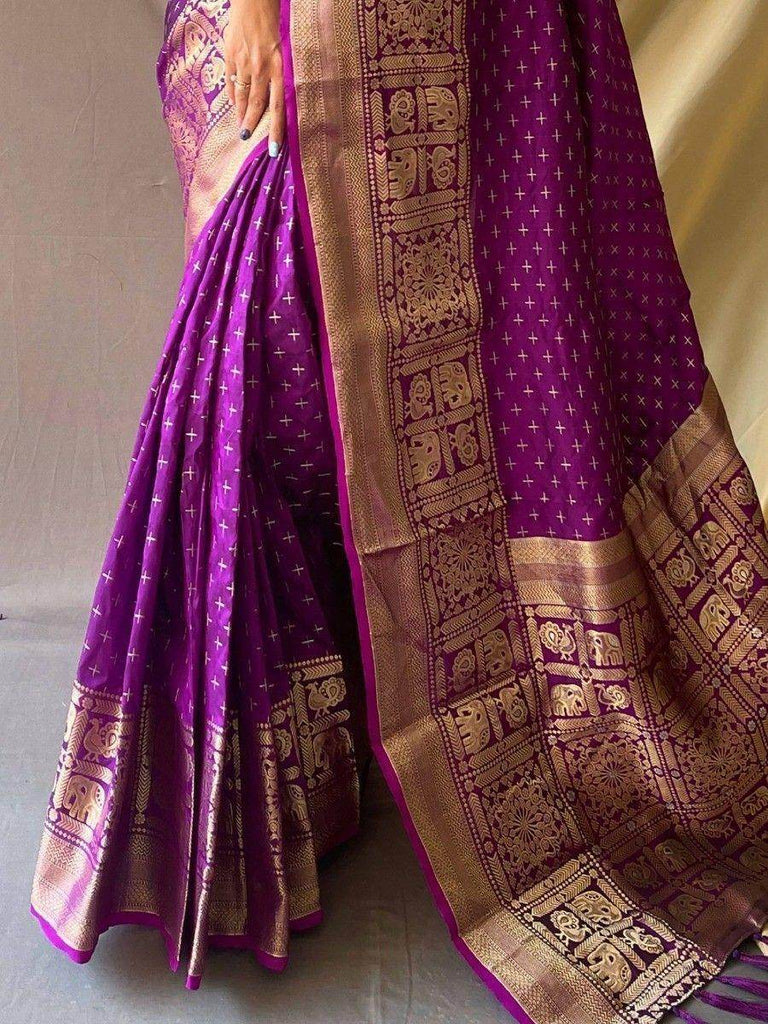 Adorable Purple Zari Woven Silk Festival Wear Saree With Blouse