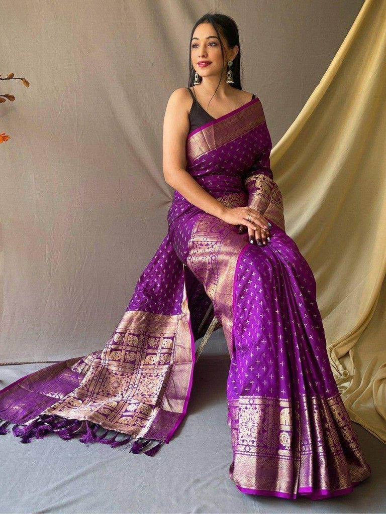Adorable Purple Zari Woven Silk Festival Wear Saree With Blouse