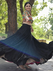 Adorable Black Embroidered Rayon Navratri Lehenga Choli - Ethnic Plus In