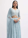 Adorable Blue Thread Embroidered Georgette Party Wear Lehenga Choli - Ethnic Plus In