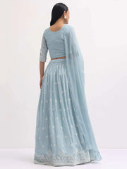 Adorable Blue Thread Embroidered Georgette Party Wear Lehenga Choli - Ethnic Plus In