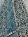 Adorable Blue Thread Work Net Bridesmaid Lehenga Choli With Dupatta - Ethnic Plus In