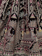 Adorable Dark Maroon Velvet Bridal Lehenga Choli With Double Dupatta - Ethnic Plus In