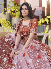 Adorable Dark Orange Sequins Wedding Lehenga Choli With Net Dupatta - Ethnic Plus In