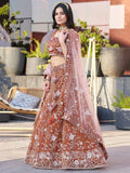 Adorable Dark Orange Sequins Wedding Lehenga Choli With Net Dupatta - Ethnic Plus In