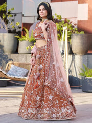 Adorable Dark Orange Sequins Wedding Lehenga Choli With Net Dupatta - Ethnic Plus In