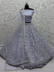 Adorable Dusty Blue Sequins Work Net Bridesmaid Lehenga Choli - Ethnic Plus In