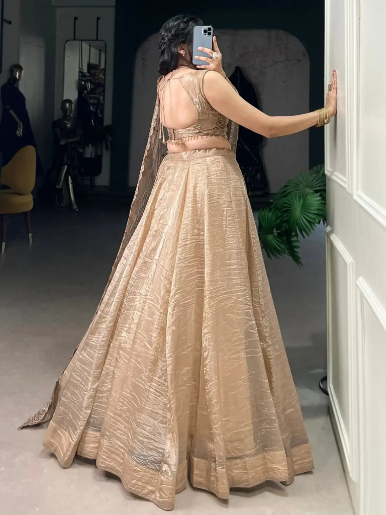 Adorable Golden Organza Thread Work Festive Wear Lehenga Choli - Ethnic Plus In