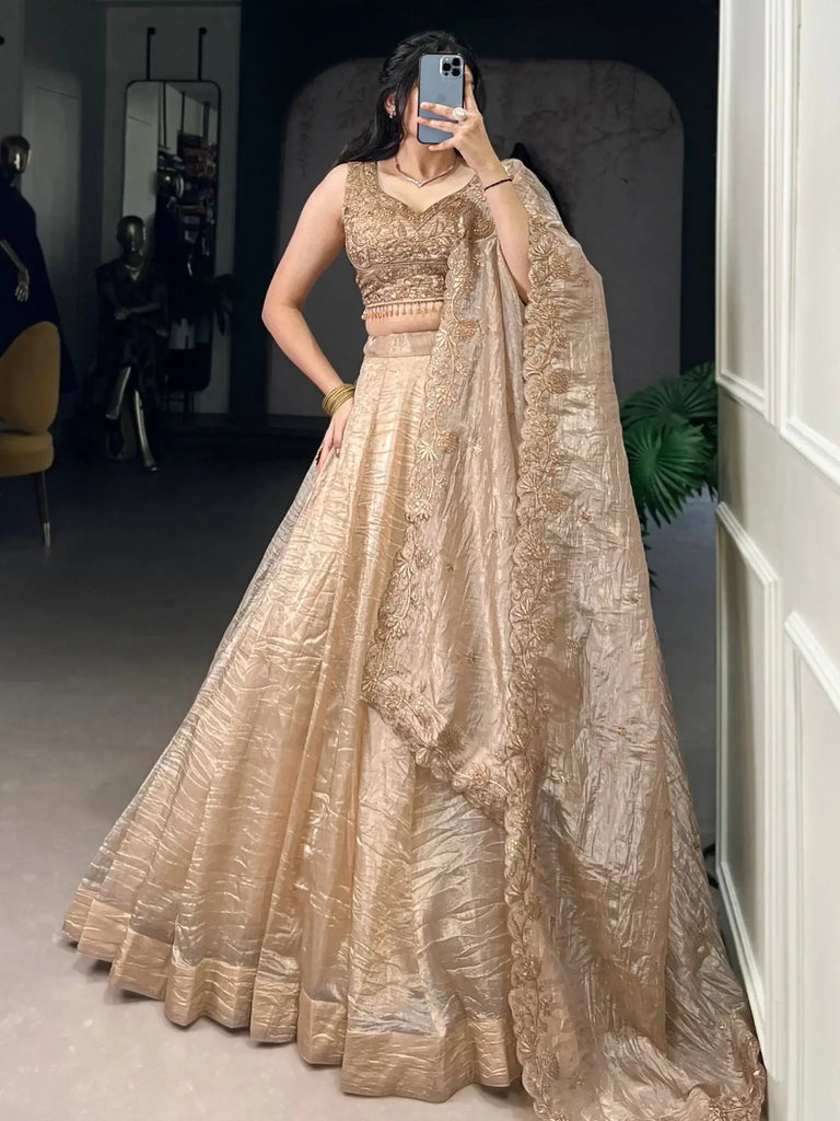 Adorable Golden Organza Thread Work Festive Wear Lehenga Choli - Ethnic Plus In