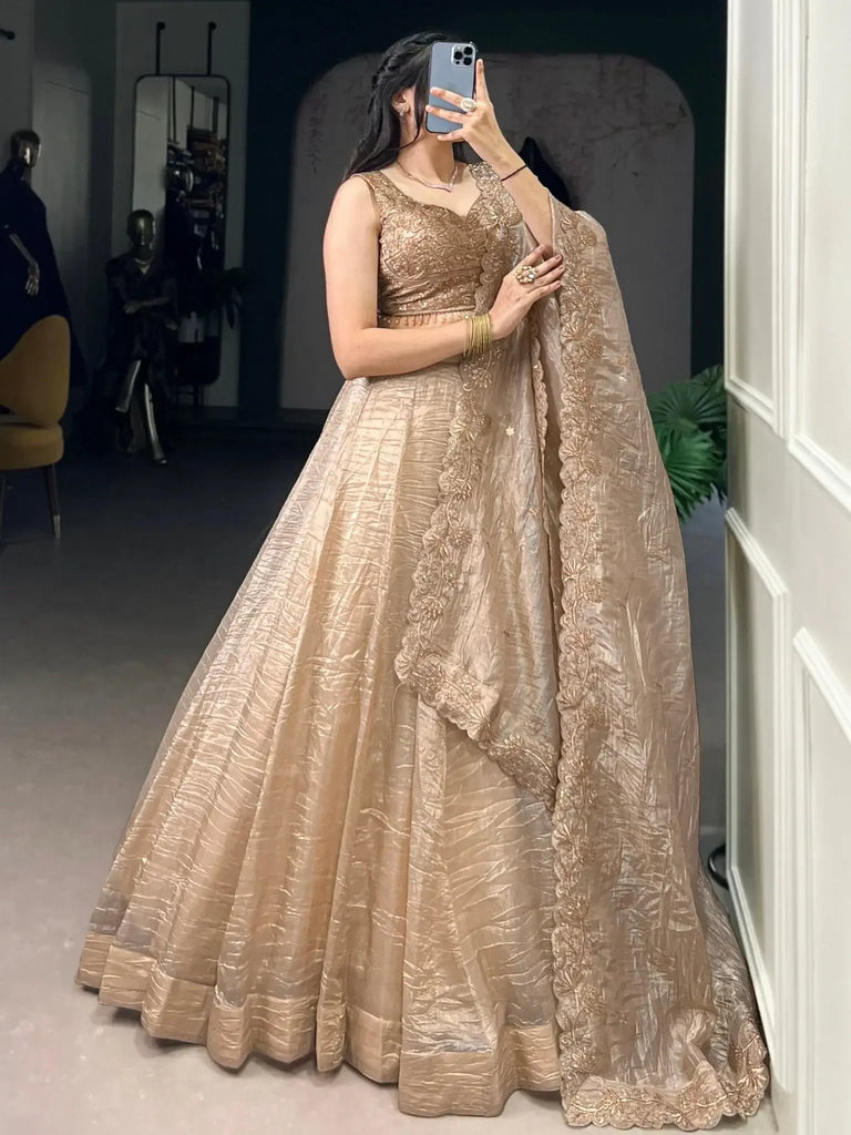 Adorable Golden Organza Thread Work Festive Wear Lehenga Choli - Ethnic Plus In