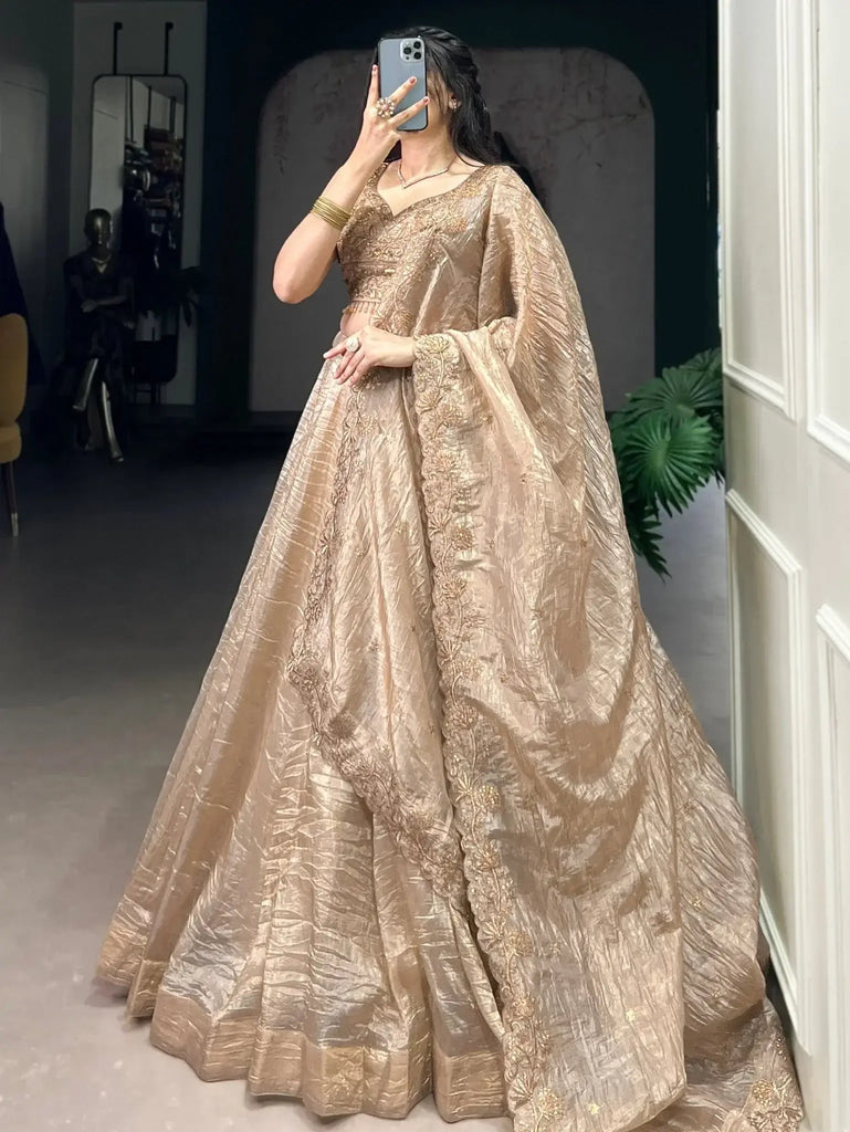 Adorable Golden Organza Thread Work Festive Wear Lehenga Choli - Ethnic Plus In