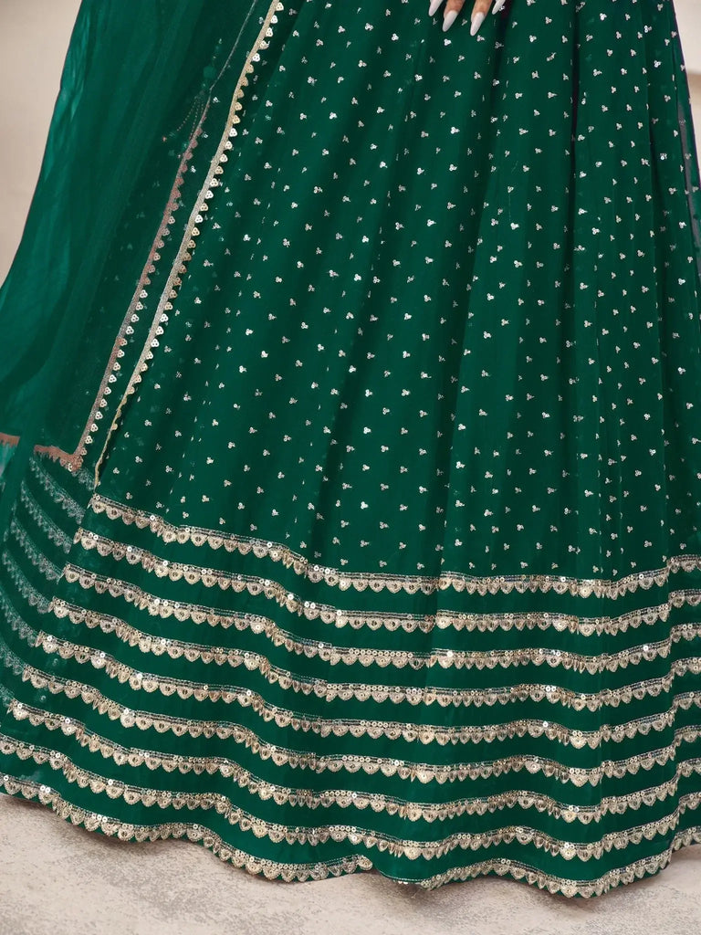 Adorable Green Color Sequins Work Georgette Wedding Wear Lehenga Choli - Ethnic Plus In