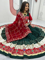Adorable Green Cotton Embroidered Navratri Wear Lehenga Choli - Ethnic Plus In