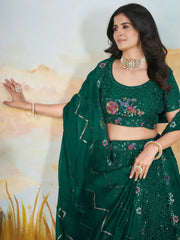 Adorable Green Sequins Chinon Wedding Lehenga Choli With Dupatta - Ethnic Plus In